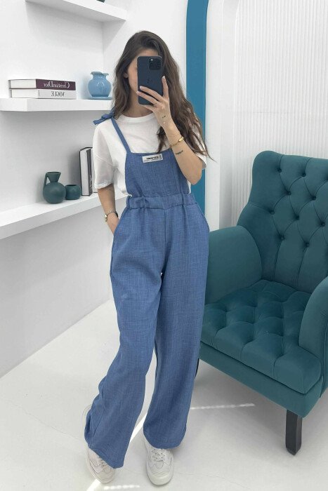 ONE COLOR SIMPLE WOMEN JUMPSUIT BLUE/BLU - 1