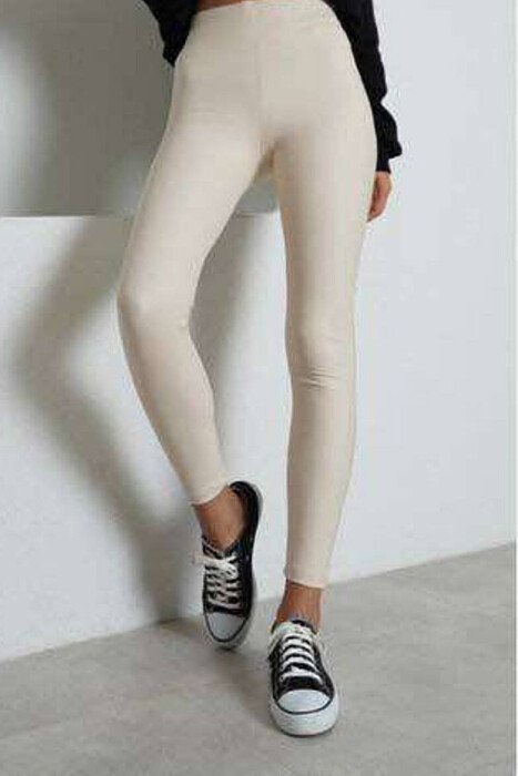 ONE COLOR SIMPLE WOMEN LEGGINGS CREAM/KREM - KLAUDIO FASHION