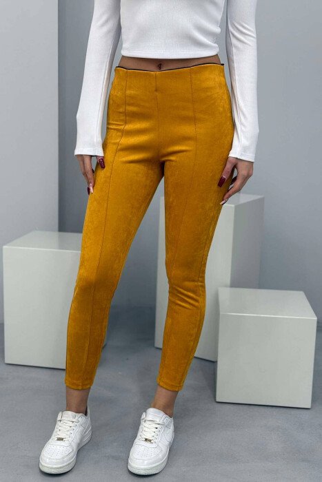 ONE COLOR SIMPLE WOMEN LEGGINGS MUSTARD/MUSTARDE - KLAUDIO FASHION