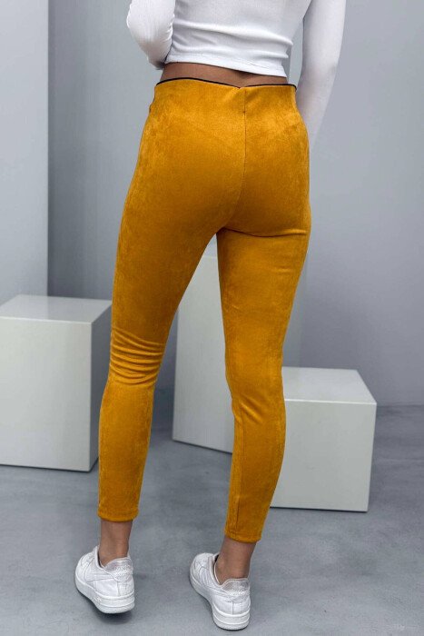 ONE COLOR SIMPLE WOMEN LEGGINGS MUSTARD/MUSTARDE - 4