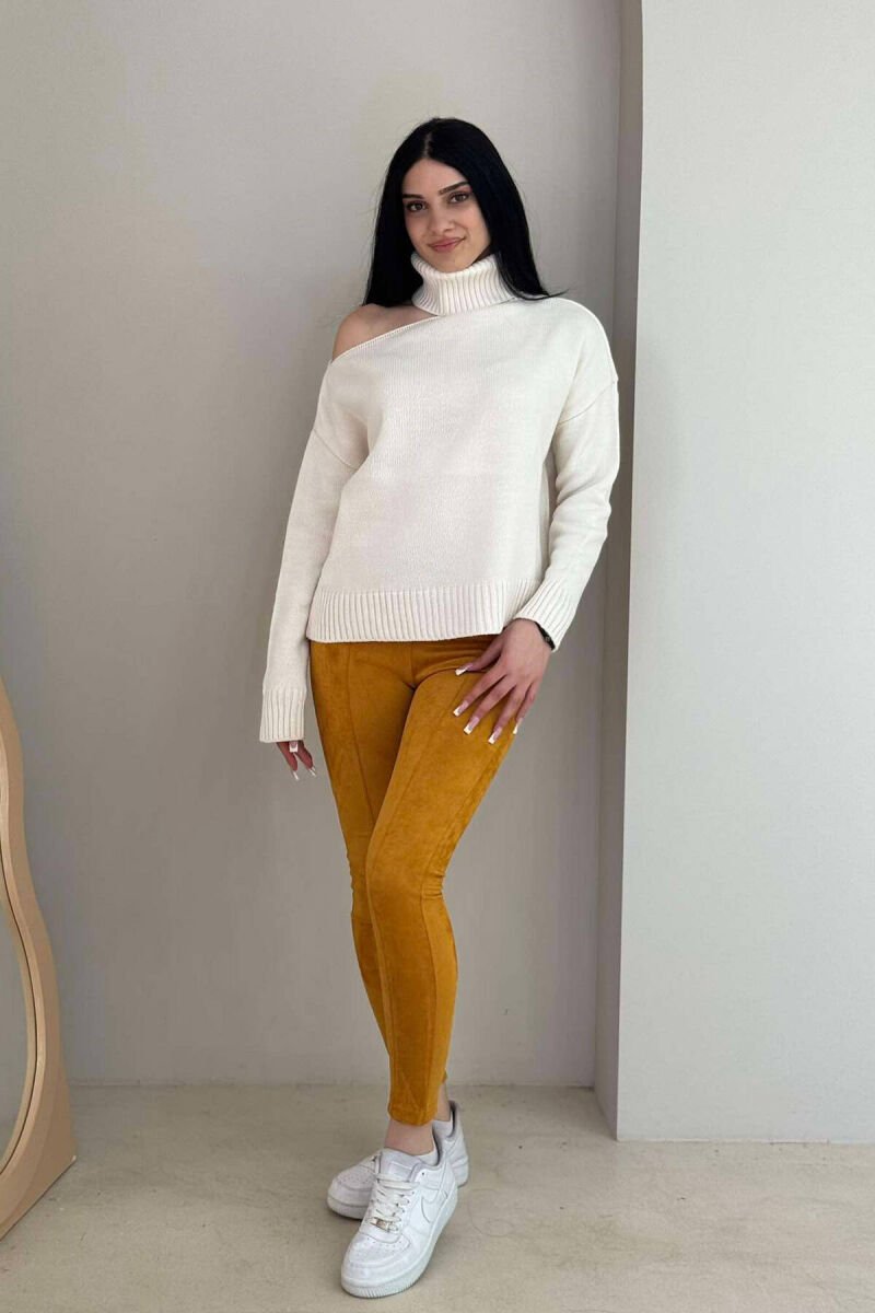 ONE COLOR SIMPLE WOMEN LEGGINGS MUSTARD/MUSTARDE - 2