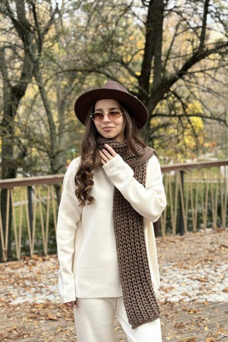 ONE COLOR SIMPLE WOMEN SCARF BROWN/KAFE - 1