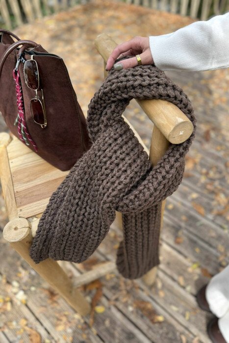ONE COLOR SIMPLE WOMEN SCARF BROWN/KAFE - 7