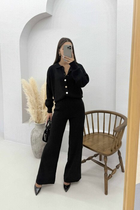 SHIRT+TROUSERS ONE COLOR KNIT WOMEN SET BLACK/ E ZEZE - KLAUDIO FASHION