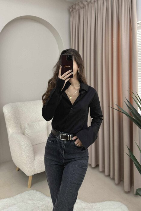 ONE COLOR SIMPLE WOMEN SHIRT BLACK/ E ZEZE - 4