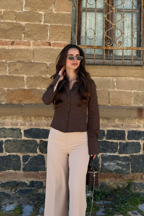 ONE COLOR SIMPLE WOMEN SHIRT BROWN/KAFE - KLAUDIO FASHION