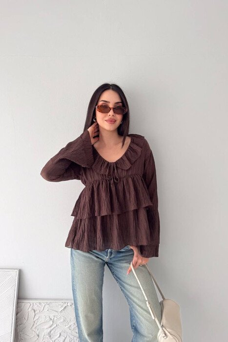 ONE COLOR SIMPLE WOMEN SHIRT BROWN/KAFE - 