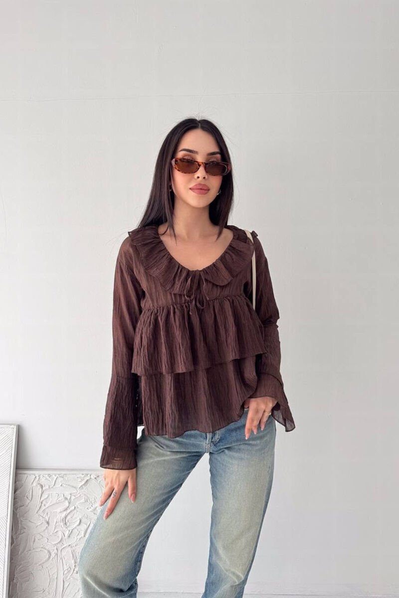 ONE COLOR SIMPLE WOMEN SHIRT BROWN/KAFE - 2