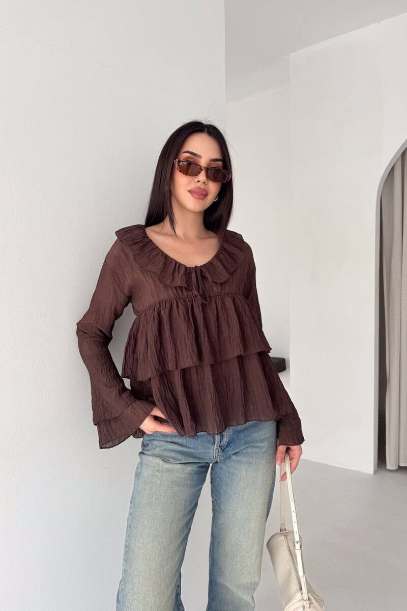 ONE COLOR SIMPLE WOMEN SHIRT BROWN/KAFE - 3