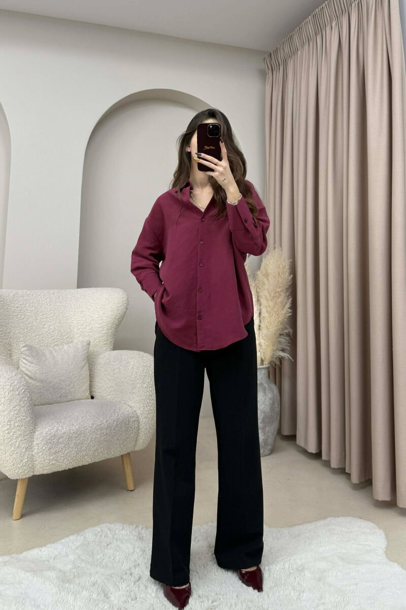 ONE COLOR SIMPLE WOMEN SHIRT BURGUNDY/VISHNJE - 1