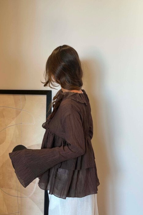 ONE COLOR SIMPLE WOMEN SHIRT DARK BROWN/KAE - 3