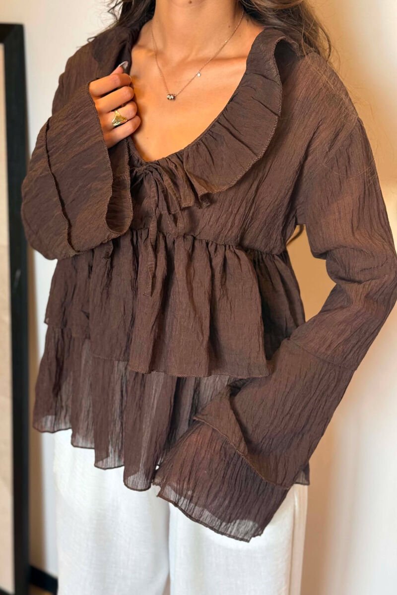 ONE COLOR SIMPLE WOMEN SHIRT DARK BROWN/KAE - 5