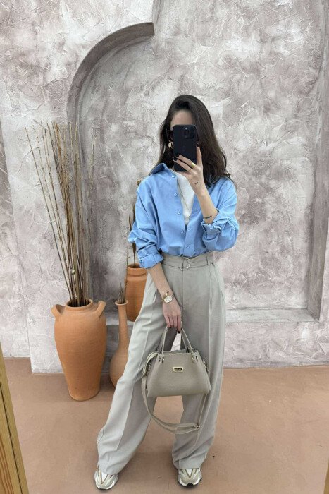 ONE COLOR SIMPLE WOMEN SHIRT LIGHTBLUE/BZ 
