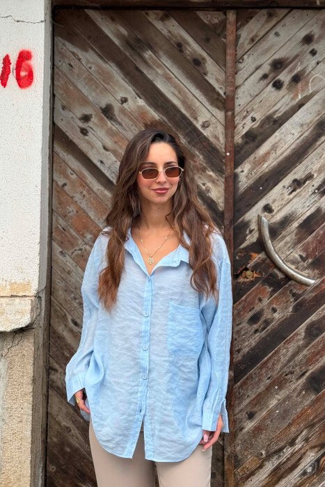 ONE COLOR SIMPLE WOMEN SHIRT LIGHTBLUE/BZ - 1