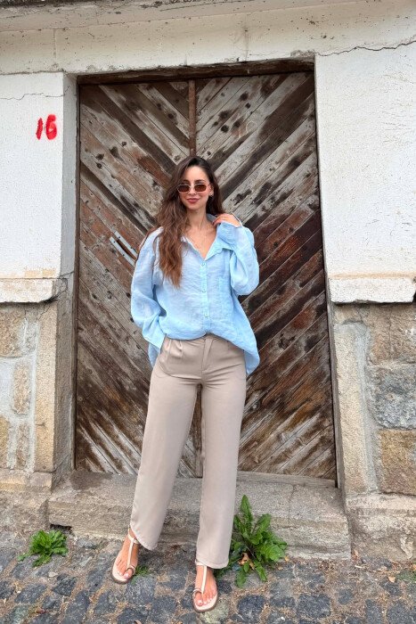 ONE COLOR SIMPLE WOMEN SHIRT LIGHTBLUE/BZ - 2
