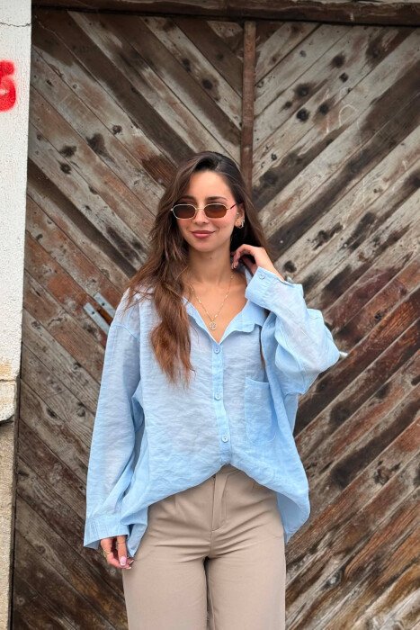 ONE COLOR SIMPLE WOMEN SHIRT LIGHTBLUE/BZ - 4