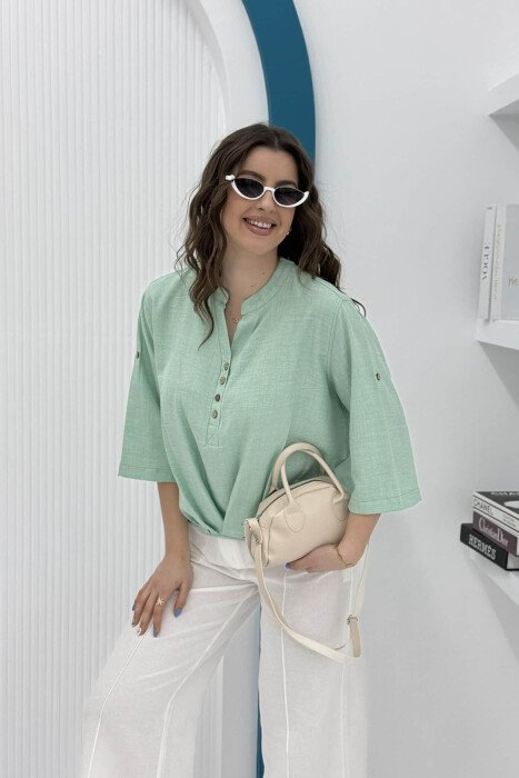 ONE COLOR SIMPLE WOMEN SHIRT MINT/MENTE - 1