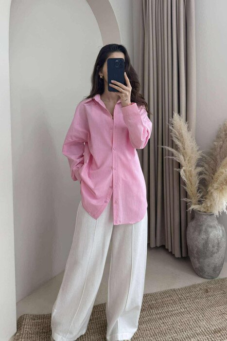 ONE COLOR SIMPLE WOMEN SHIRT PINK/ROZE - KLAUDIO FASHION