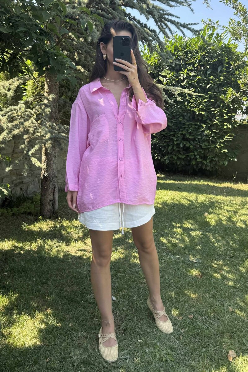 ONE COLOR SIMPLE WOMEN SHIRT PINK/ROZE - 2