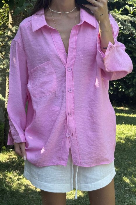 ONE COLOR SIMPLE WOMEN SHIRT PINK/ROZE - 3