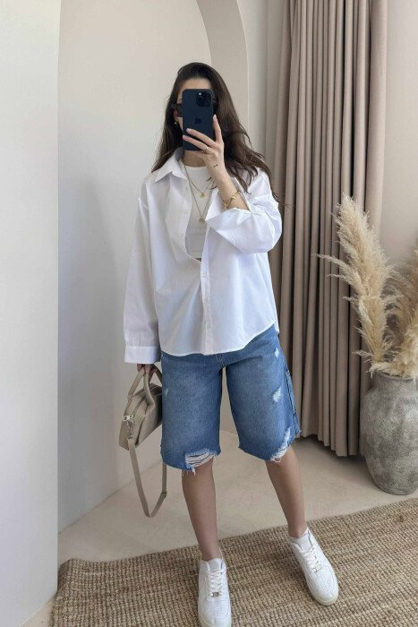 ONE COLOR SIMPLE WOMEN SHIRT WHITE-E BARDHE - KLAUDIO FASHION