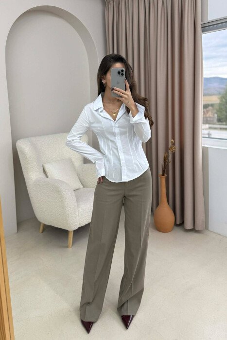 ONE COLOR SIMPLE WOMEN SHIRT WHITE-E BARDHE - KLAUDIO FASHION