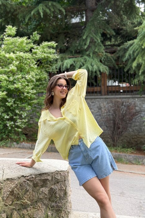 ONE COLOR SIMPLE WOMEN SHIRT YELLOW/E VERDHE - 8