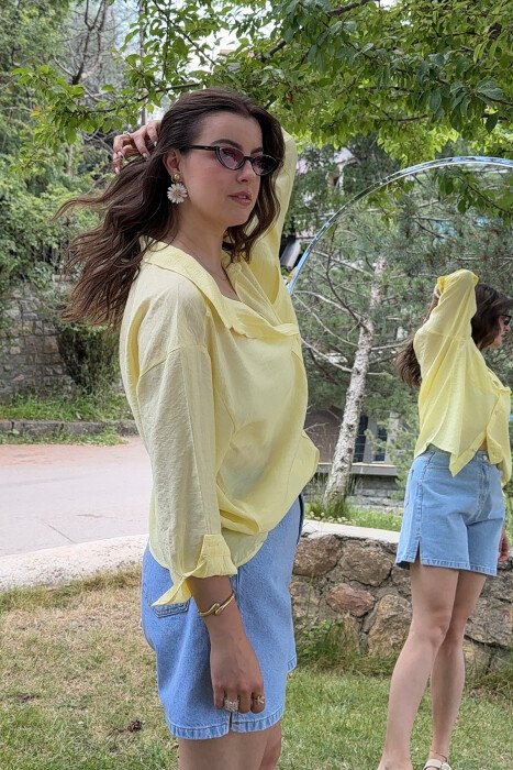 ONE COLOR SIMPLE WOMEN SHIRT YELLOW/E VERDHE - 9