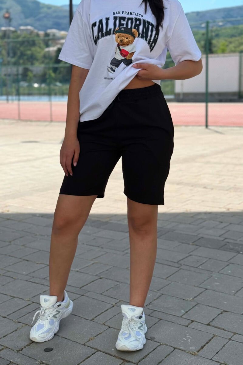 ONE COLOR SIMPLE WOMEN SHORT SWEATPANTS BLACK/ E ZEZE - 2