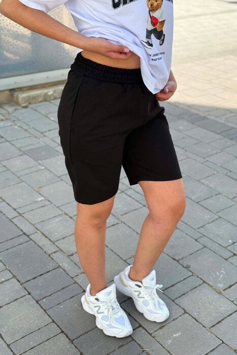 ONE COLOR SIMPLE WOMEN SHORT SWEATPANTS BLACK/ E ZEZE - 4