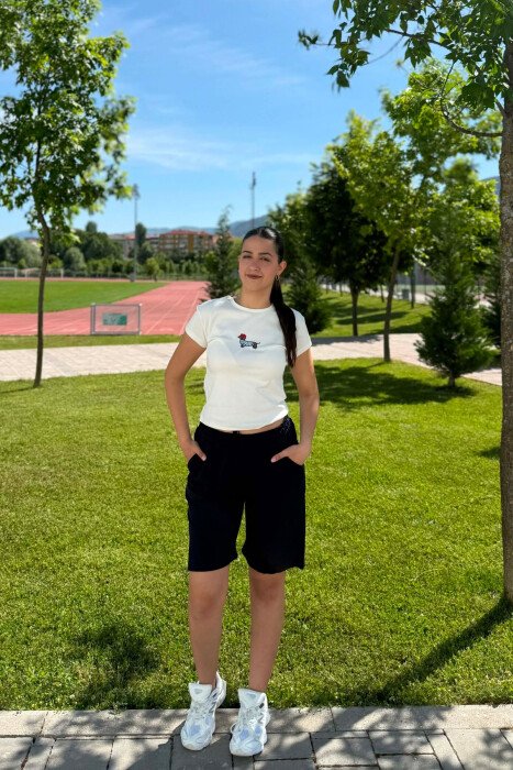 ONE COLOR SIMPLE WOMEN SHORT SWEATPANTS DARK BLUE/BEE 