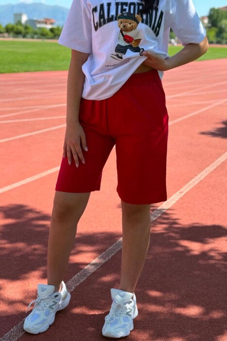 ONE COLOR SIMPLE WOMEN SHORT SWEATPANTS RED/E KUQE - 2