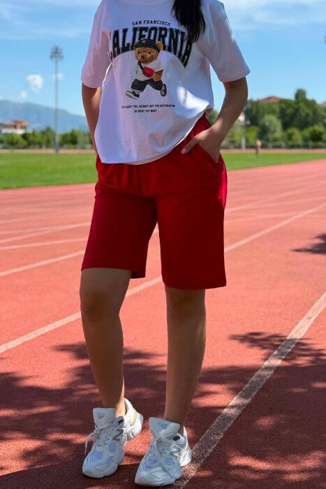 ONE COLOR SIMPLE WOMEN SHORT SWEATPANTS RED/E KUQE - 5