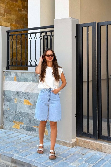 ONE COLOR SIMPLE WOMEN SHORTS BABY BLUE/BLU BY 