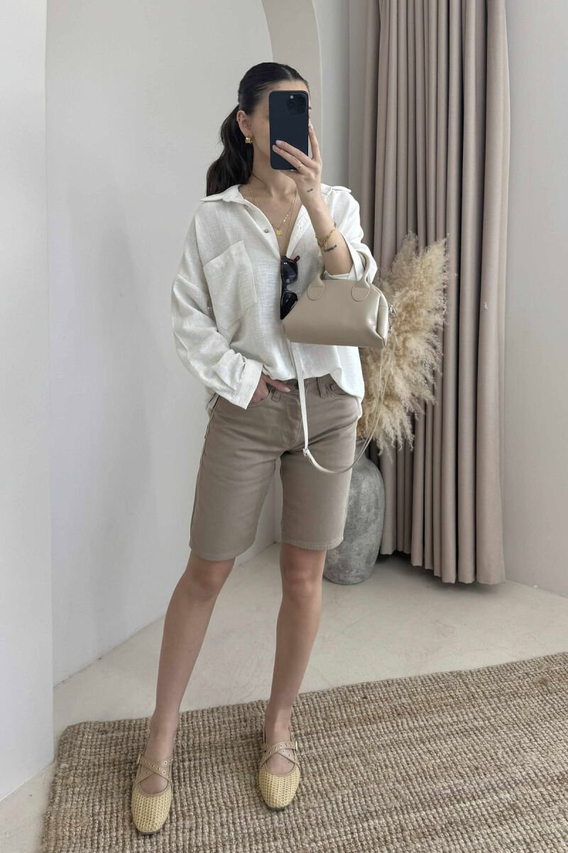ONE COLOR SIMPLE WOMEN SHORTS BEIGE/BEZHE - 1