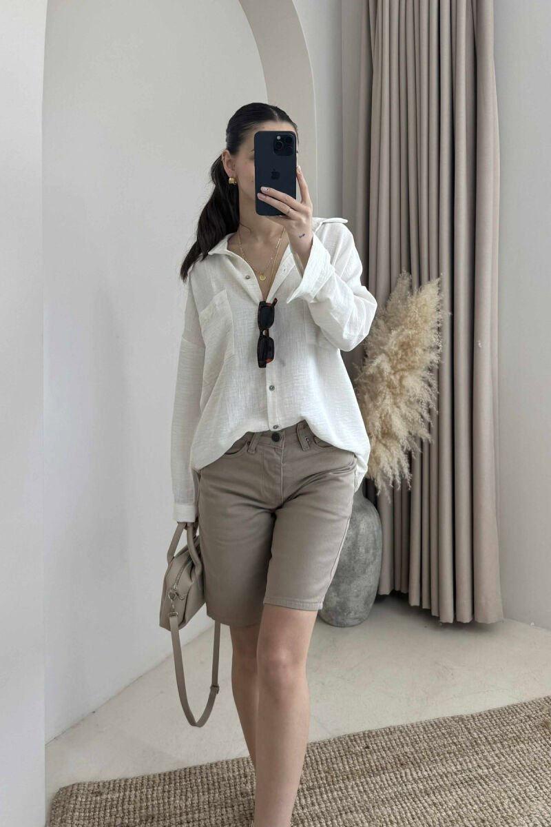 ONE COLOR SIMPLE WOMEN SHORTS BEIGE/BEZHE - 2