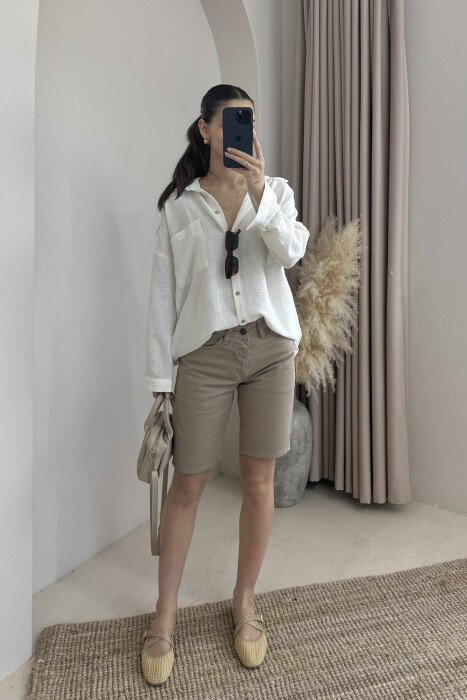 ONE COLOR SIMPLE WOMEN SHORTS BEIGE/BEZHE - 5