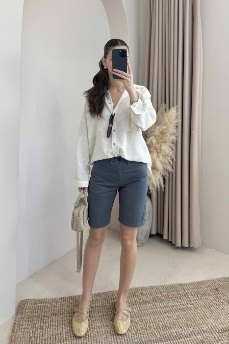ONE COLOR SIMPLE WOMEN SHORTS BLUE STONE/GK - 2