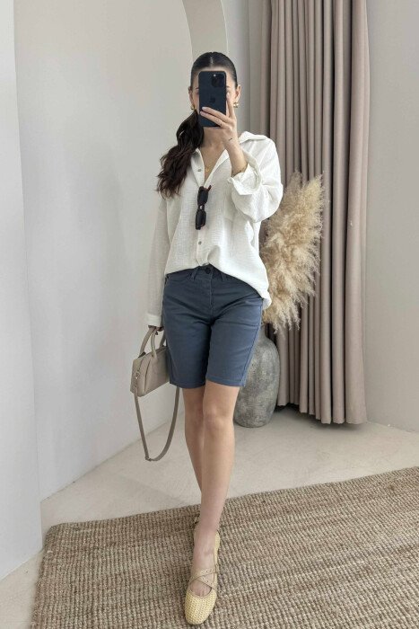 ONE COLOR SIMPLE WOMEN SHORTS BLUE STONE/GK - 3