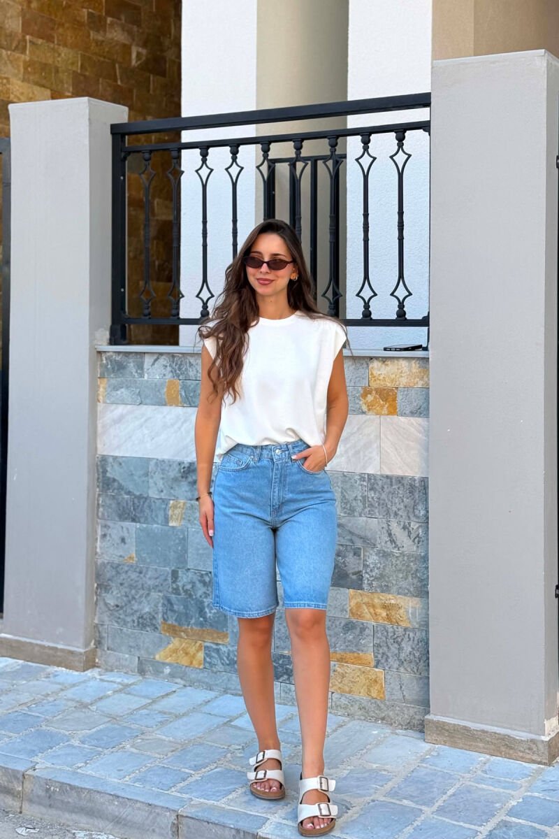 ONE COLOR SIMPLE WOMEN SHORTS BLUE/BLU - 2