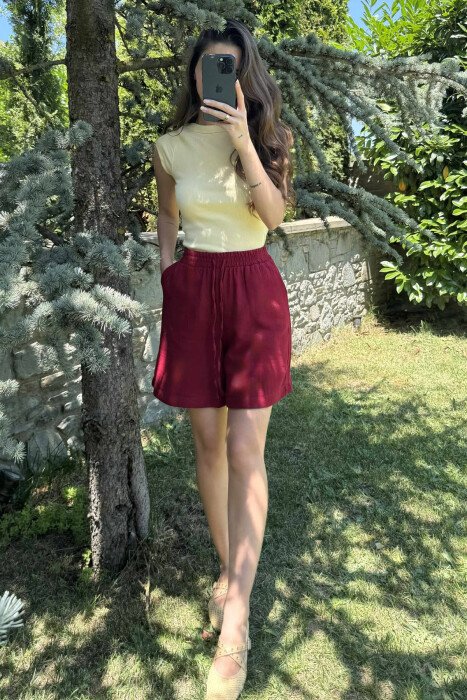 ONE COLOR SIMPLE WOMEN SHORTS BURGUNDY/VISHNJE - 4