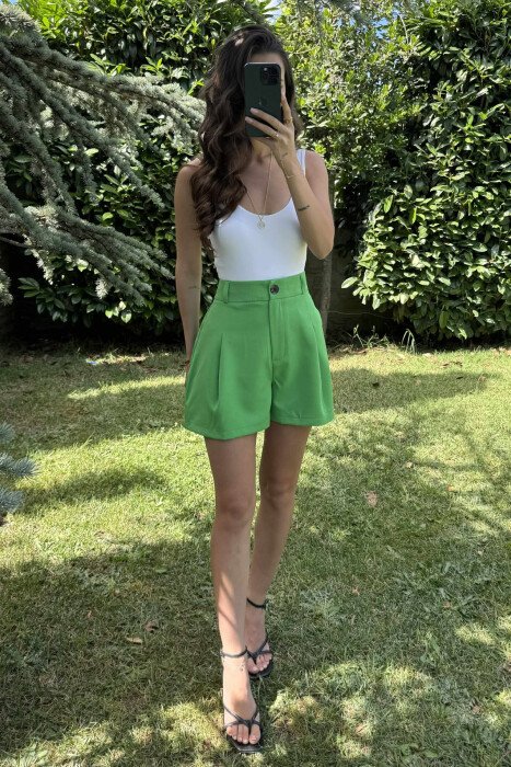 ONE COLOR SIMPLE WOMEN SHORTS GREEN/JESHILE - 2
