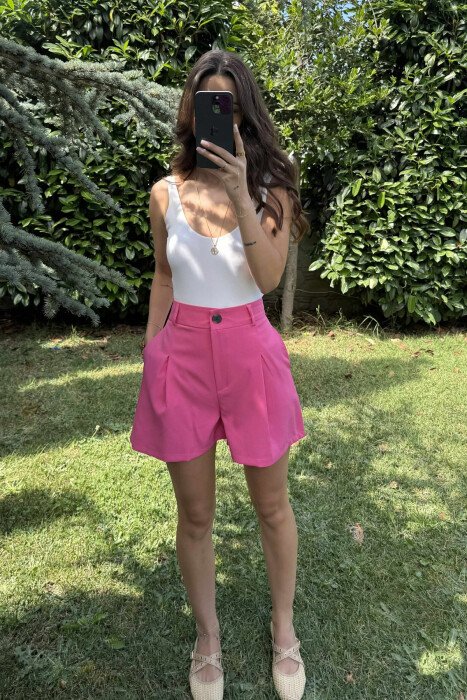 ONE COLOR SIMPLE WOMEN SHORTS PINK/ROZE - 1