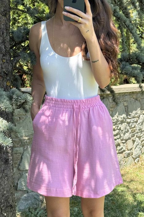 ONE COLOR SIMPLE WOMEN SHORTS PINK/ROZE - 2