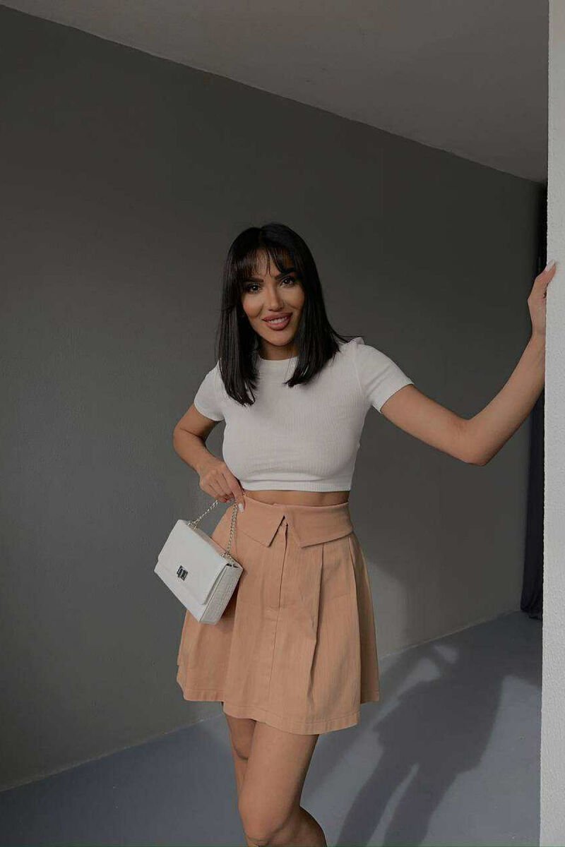 ONE COLOR SIMPLE WOMEN SKIRT BEIGE/BEZHE - 2