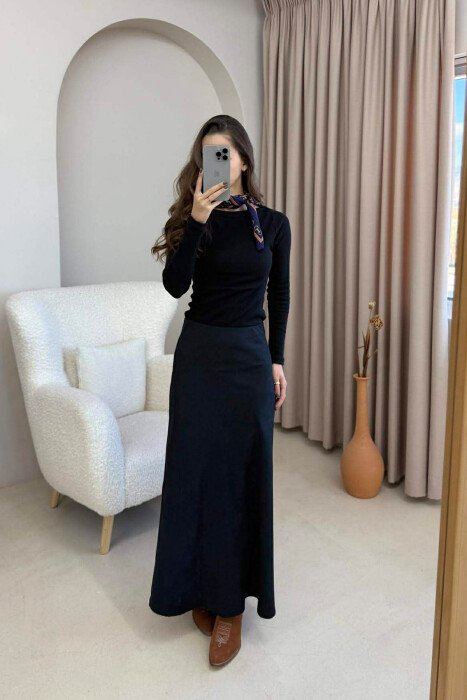 ONE COLOR SIMPLE LONG WOMEN SKIRT BLACK/ E ZEZE - 2