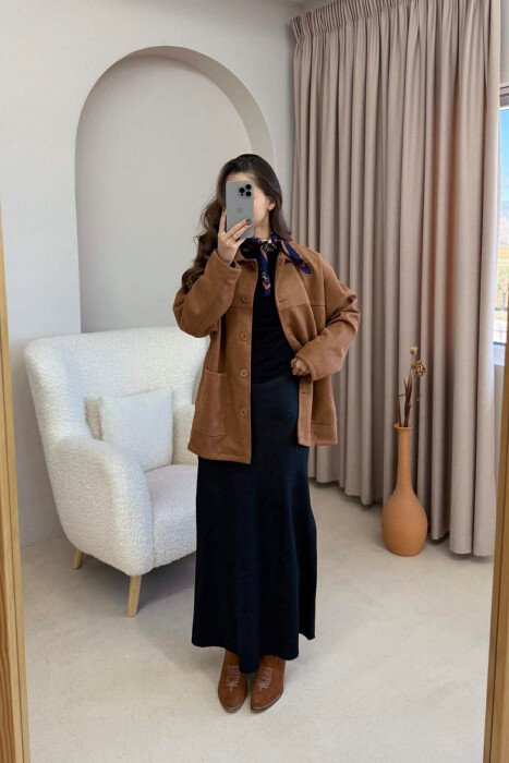 ONE COLOR SIMPLE LONG WOMEN SKIRT BLACK/ E ZEZE - 4
