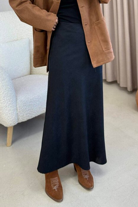 ONE COLOR SIMPLE LONG WOMEN SKIRT BLACK/ E ZEZE - 1