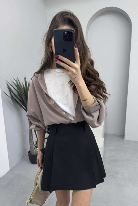 ONE COLOR SIMPLE WOMEN SKIRT BLACK/ E ZEZE - 3