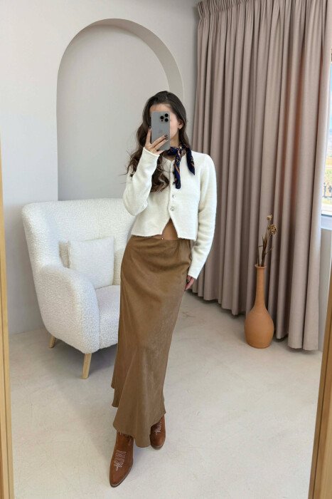 ONE COLOR SIMPLE LONG WOMEN SKIRT BROWN/KAFE - 3